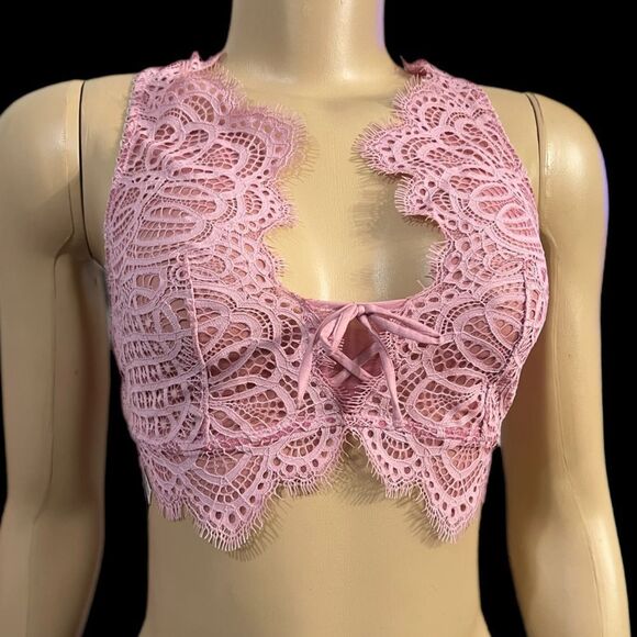 Victorias Secret Dream Angels Scalloped Lace Unlined Bralette bra crop top pink - Picture 1 of 8